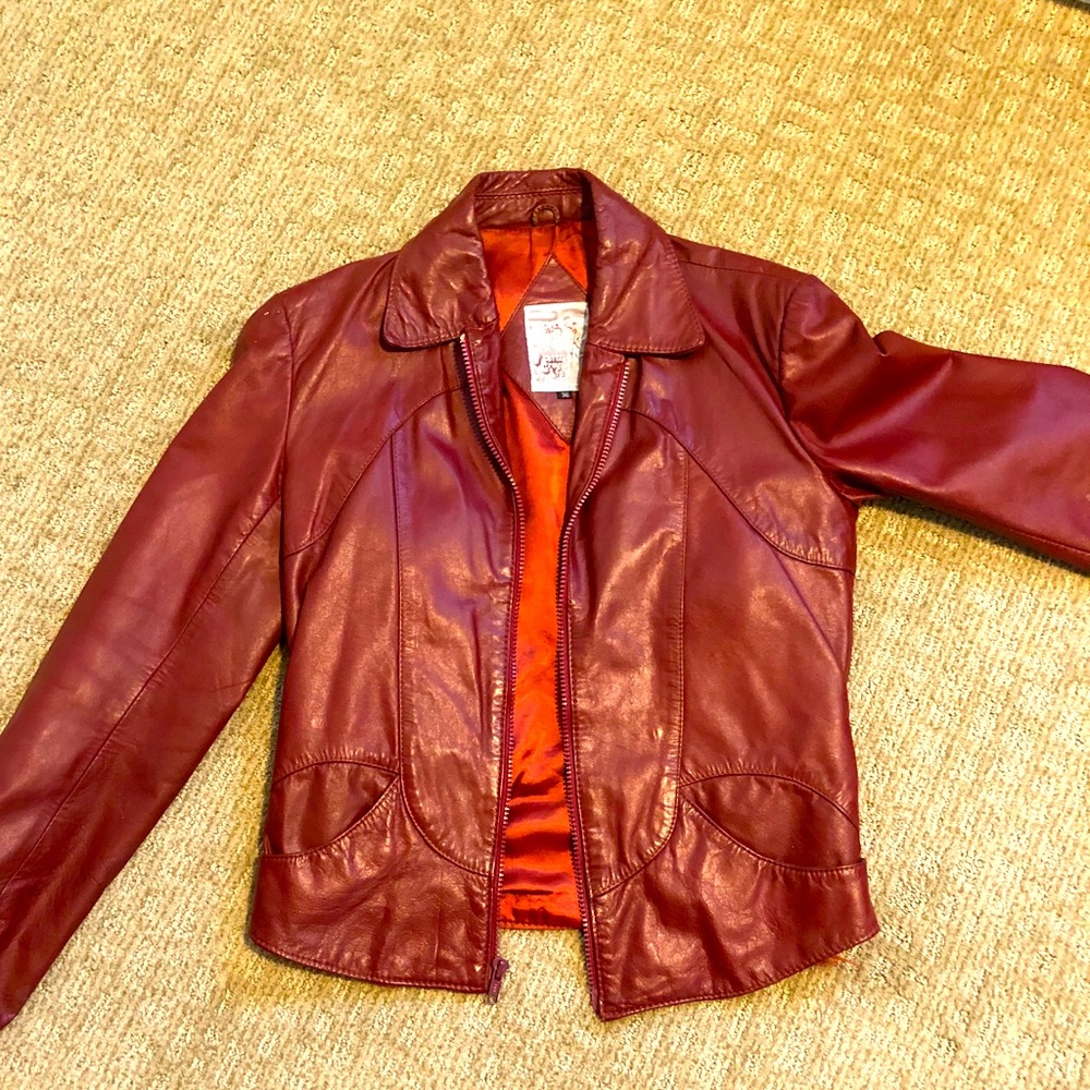 Real red leather vintage jacket size 36